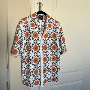 Abercrombie & Fitch Men's Crochet Button Down - Orange and White Crochet style